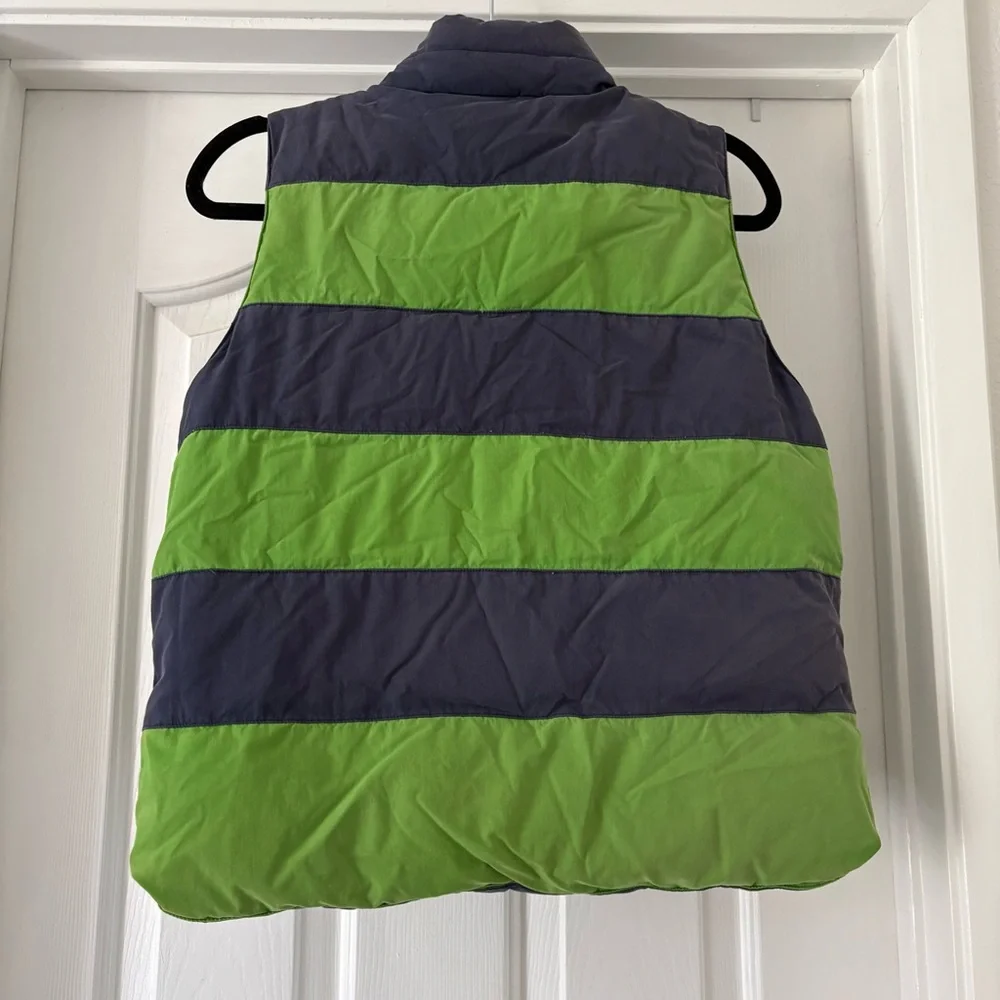 Y2K PINK VS Down Puffer Vest Quilted Reversible Blue Green Stripe Crest XS S VTG